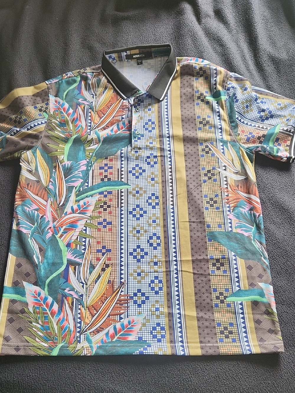 Fashion Nova Men's Multicolor Tropical Print Polo Shirt
